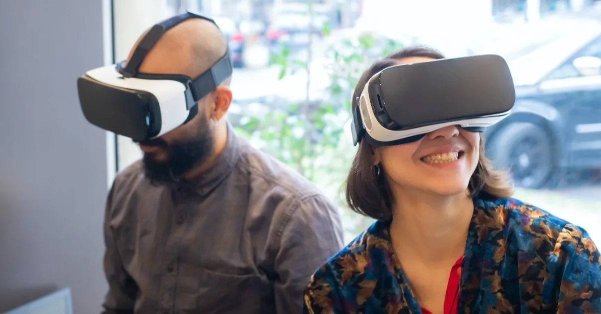 AI makes couple smile wearing VR headsets